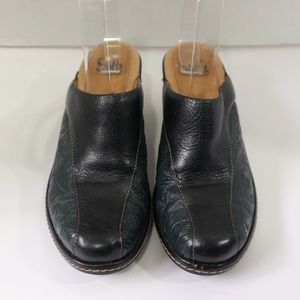Sofft Blue Black Leather Mules Shoes Size 7M